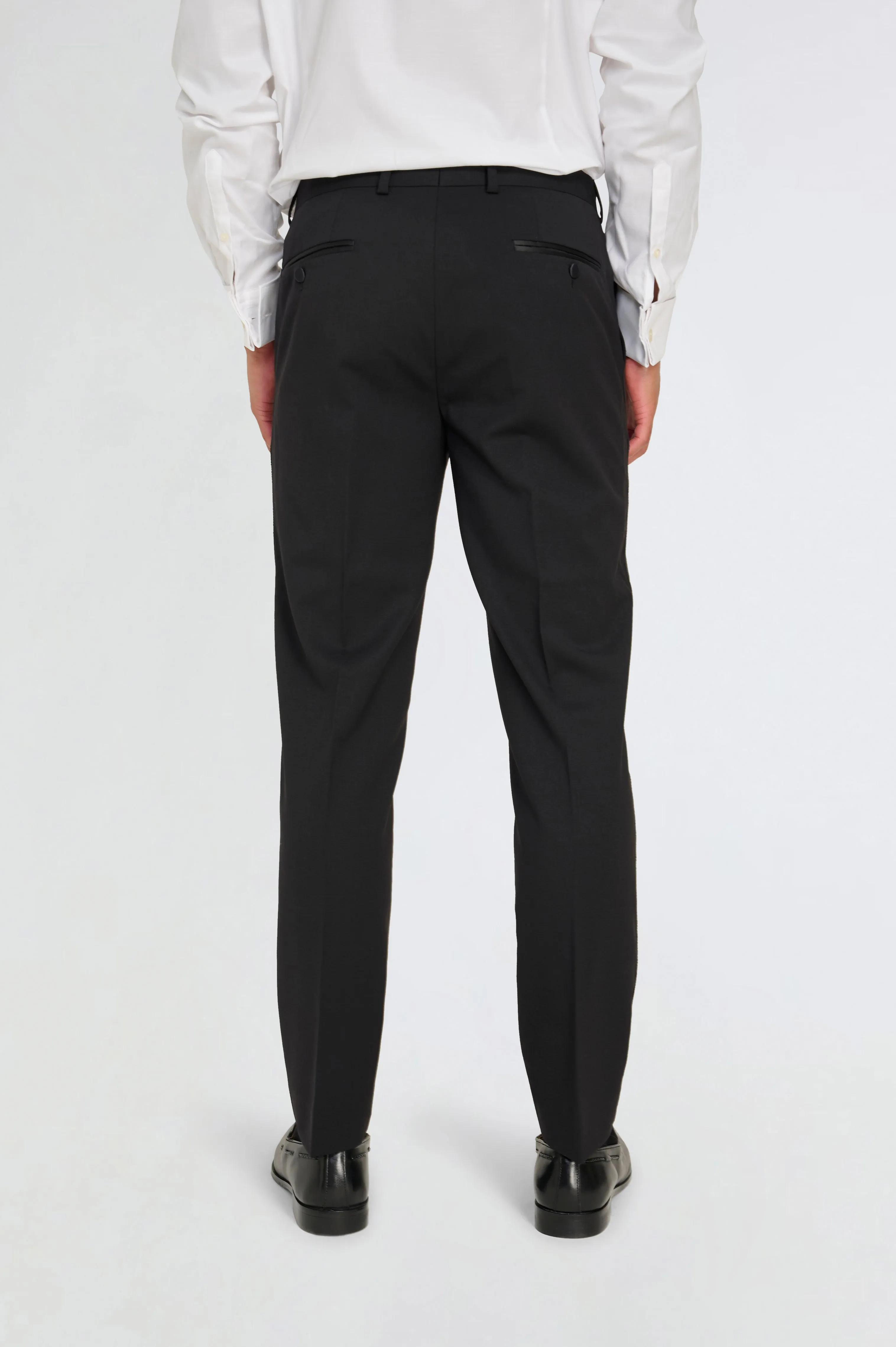 Leo Tuxedo Dinner Trousers with Satin Stripe Detail in Black