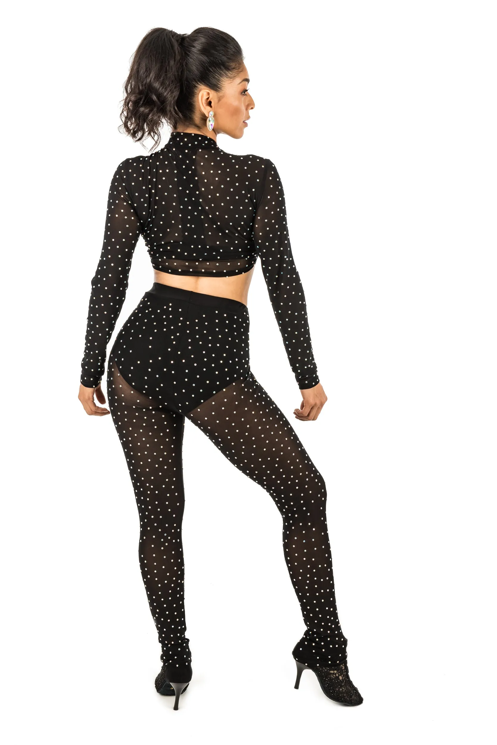 Long Sleeve Mesh Two-Piece with Rhinestones- (CW190)