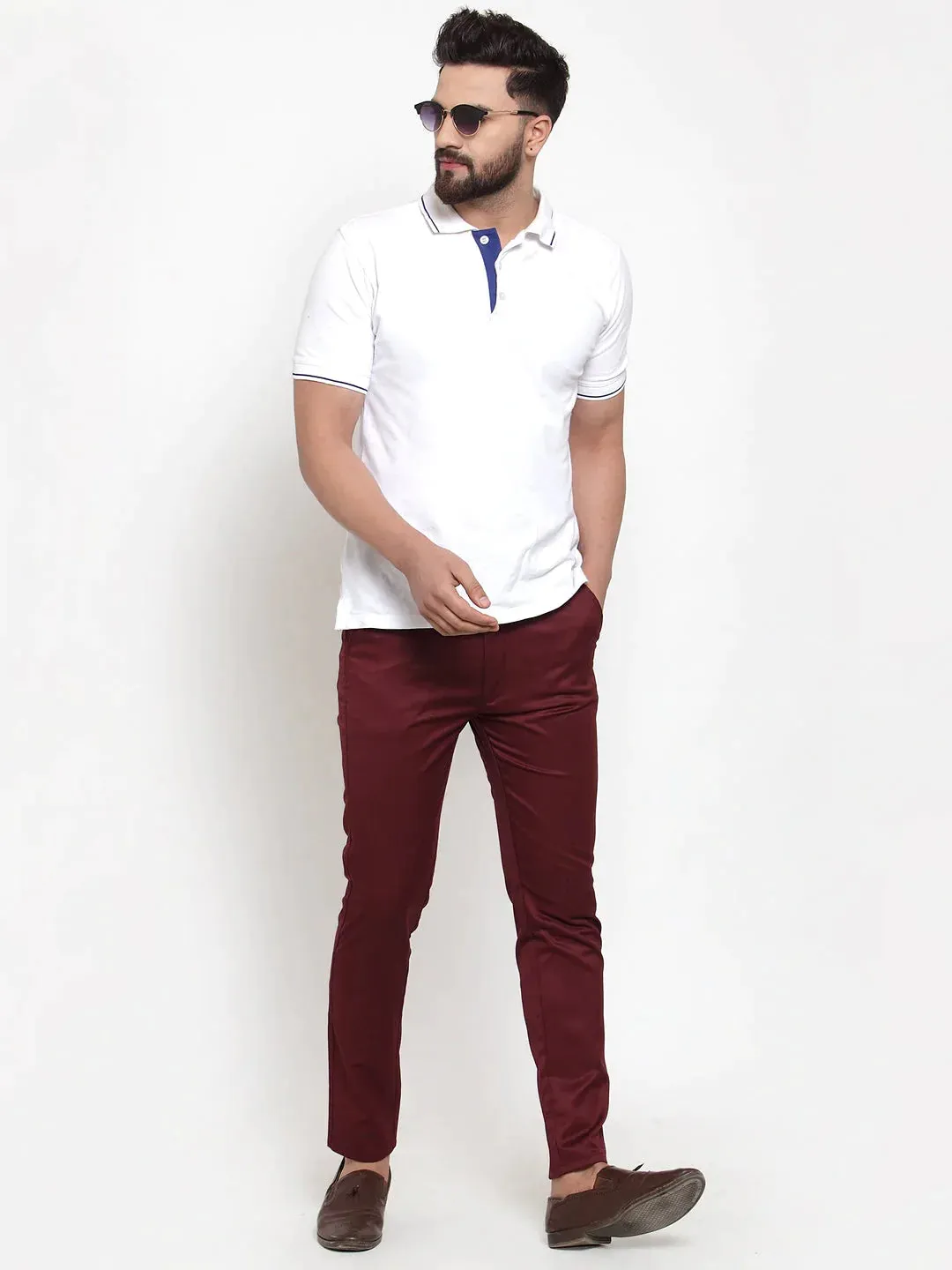 Men'S Maroon Solid Formal Trousers