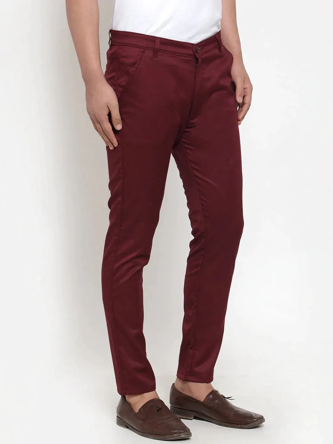 Men'S Maroon Solid Formal Trousers