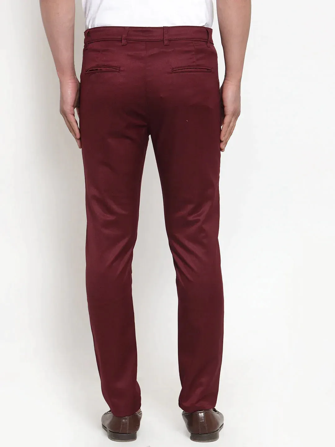 Men'S Maroon Solid Formal Trousers