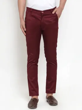 Men'S Maroon Solid Formal Trousers