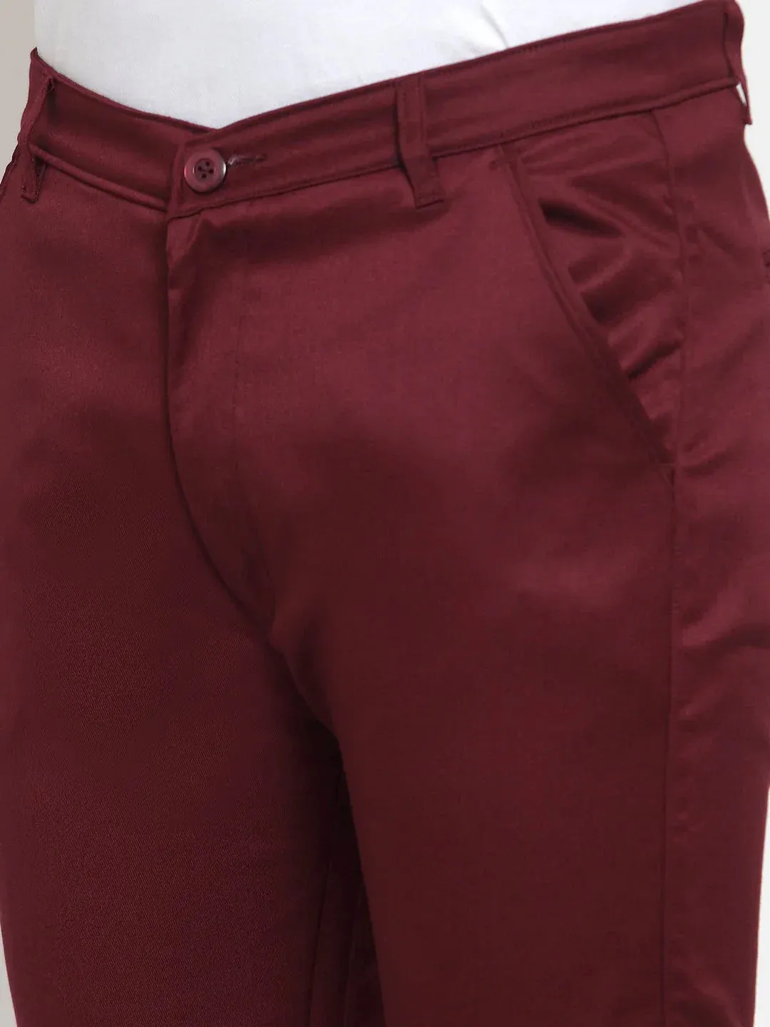 Men'S Maroon Solid Formal Trousers