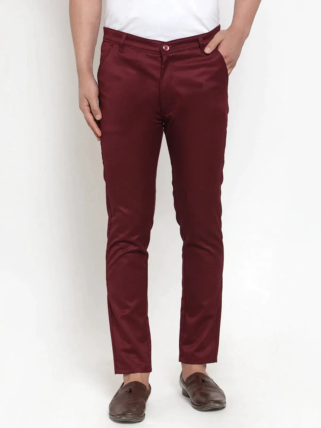 Men'S Maroon Solid Formal Trousers