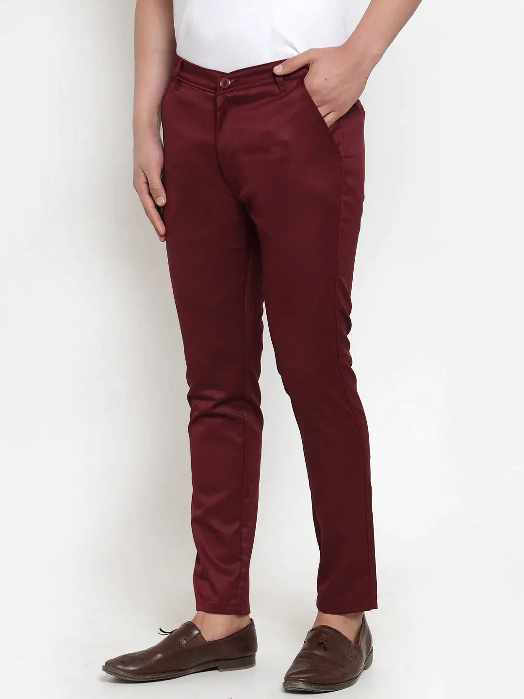 Men'S Maroon Solid Formal Trousers