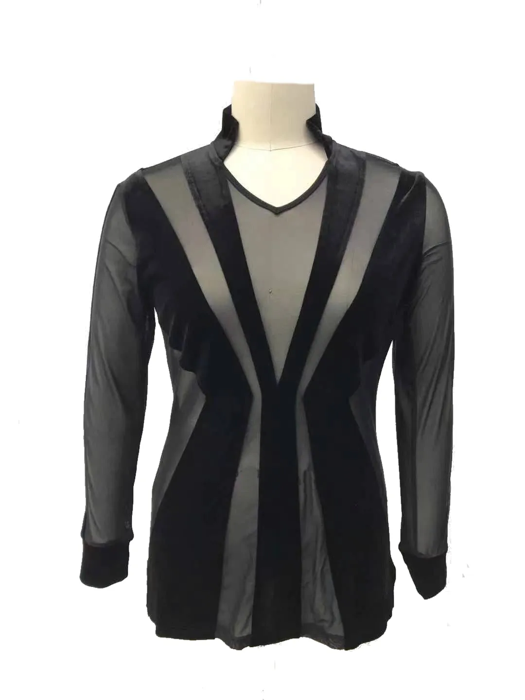 Men's Velvet-Mesh Long Sleeve Dance Shirt (CW365)