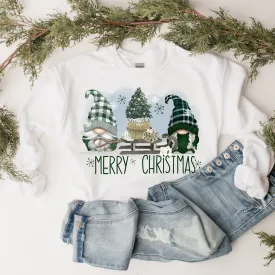 Merry Christmas Gnomes Crewneck Sweatshirt Cute Warm and Cozy Gildan® Pullover Watercolor Gnomes and Sled