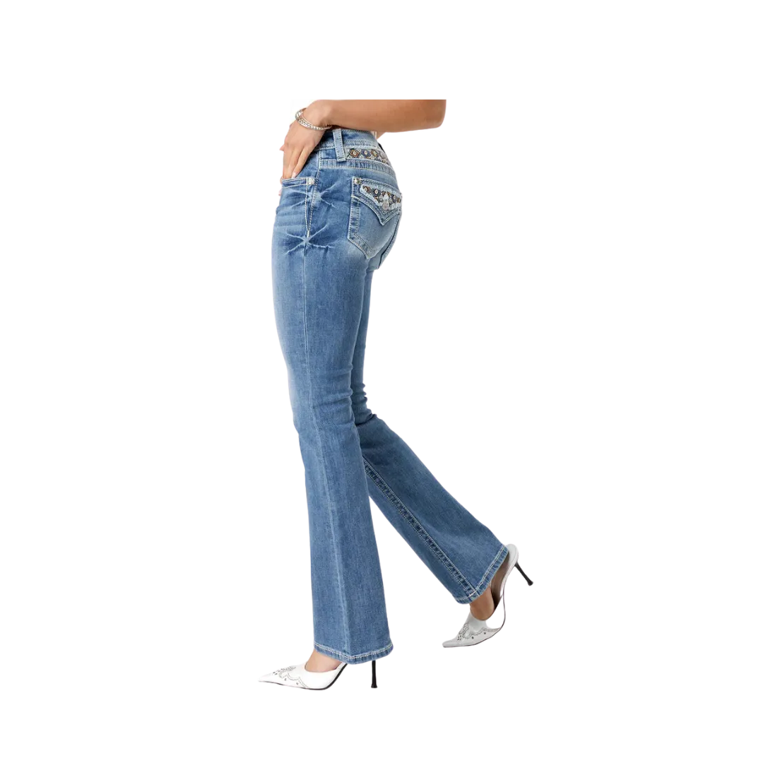 Miss Me Women's Stitched to Topaz Bootcut Medium Wash Jeans