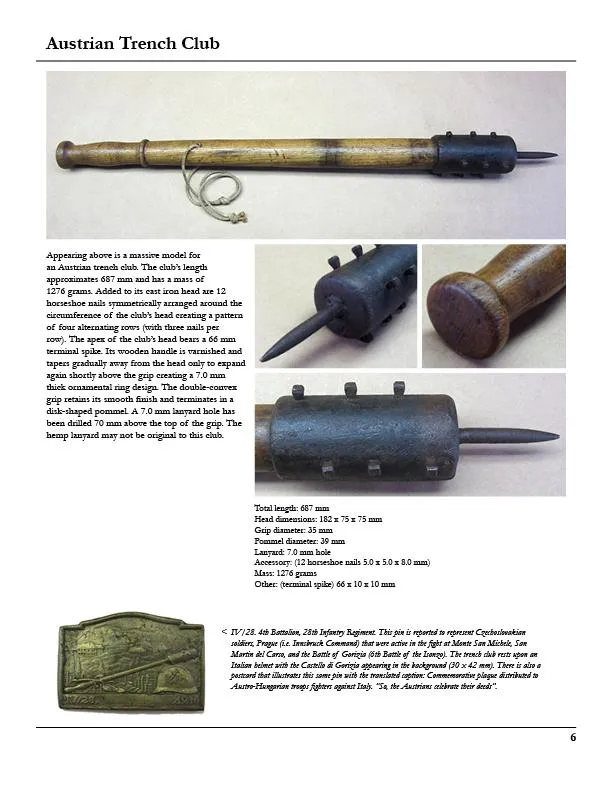 Original Austro-Hungarian WWI Spike Trench Raiding Club - Featured in Book At Arm's Length