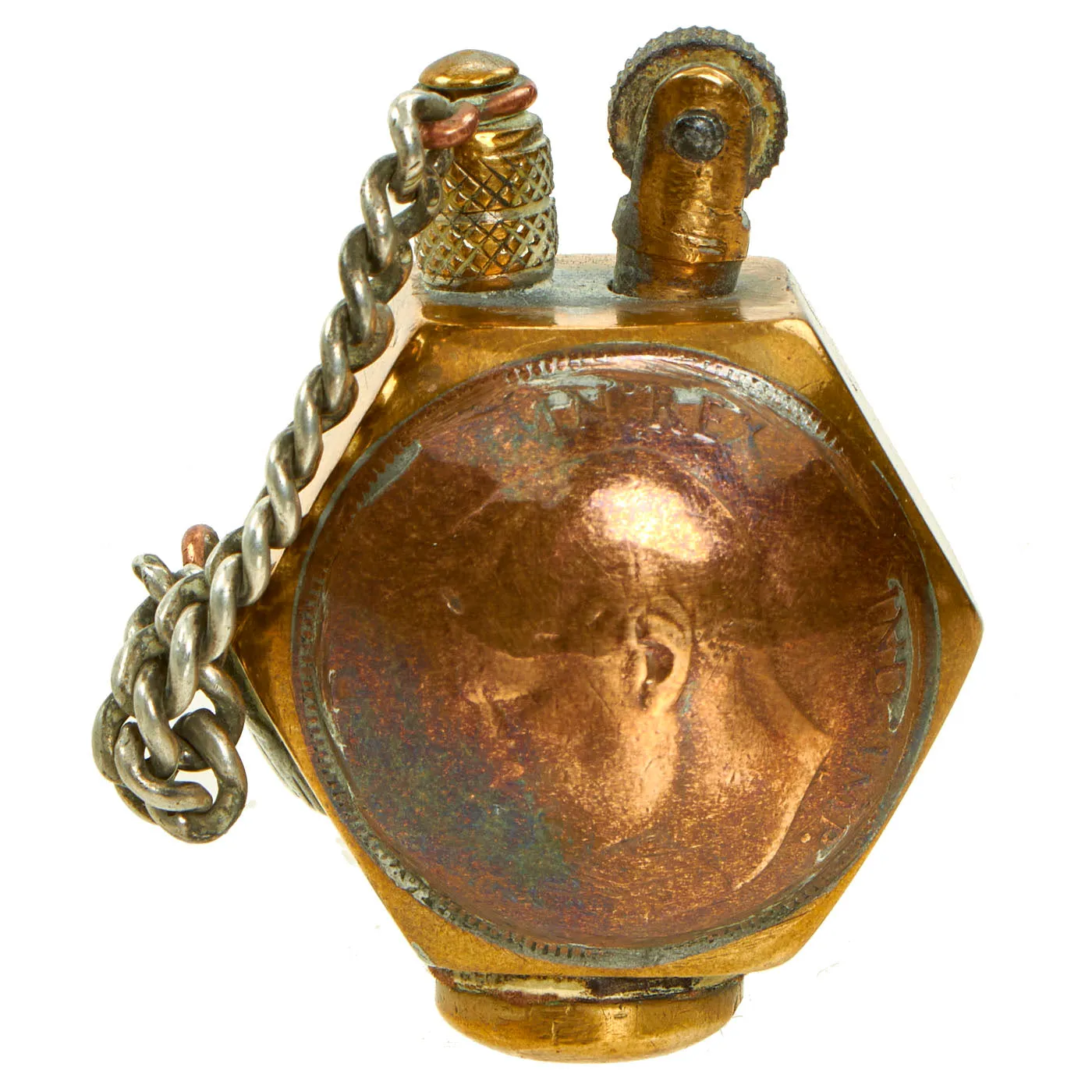 Original British WWI Hexagonal Trench Art Lighter made from Edward VII and George V Pennies