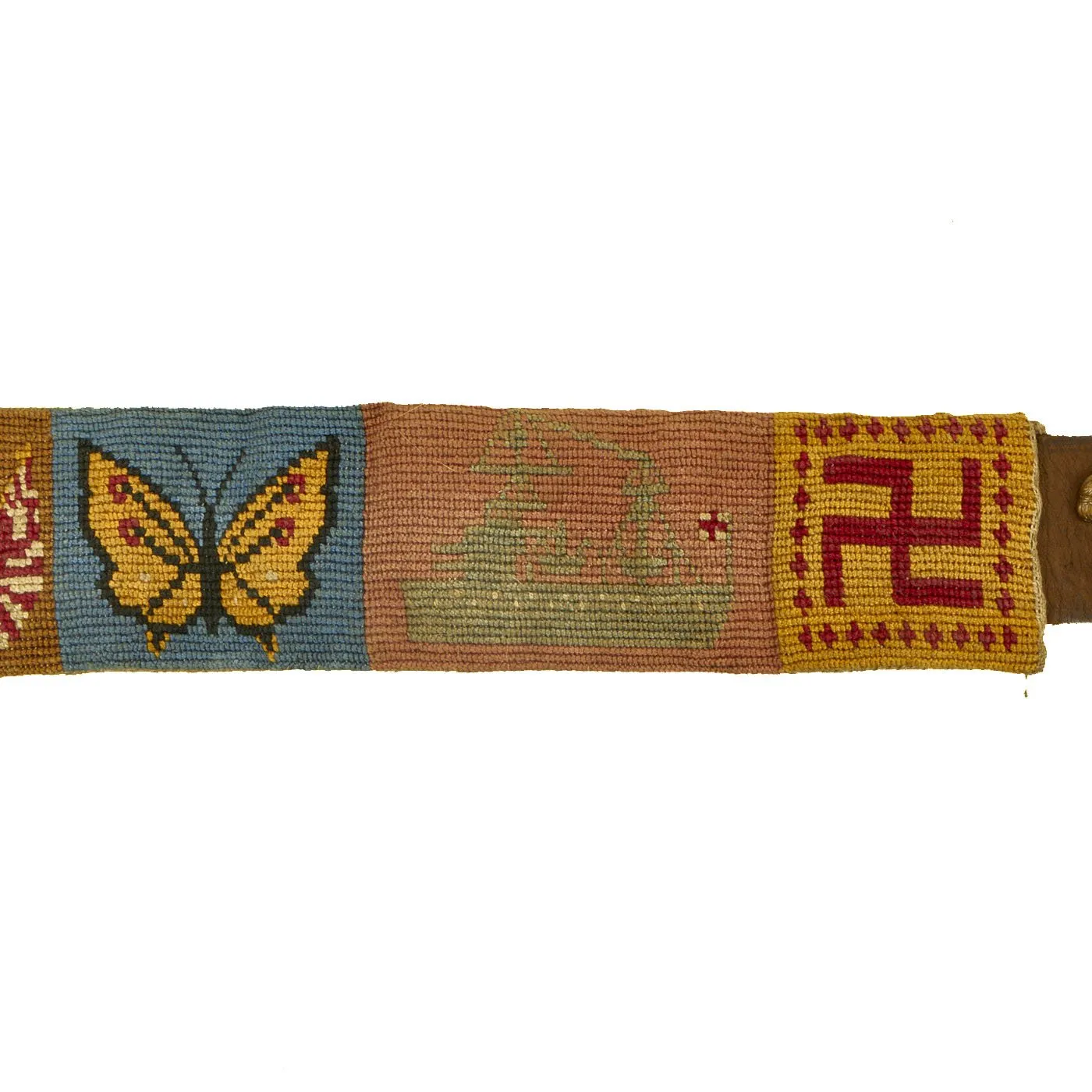 Original British WWI Leather Belt in Embroidered Trench Art Sleeve with Welsh Regiment Badge