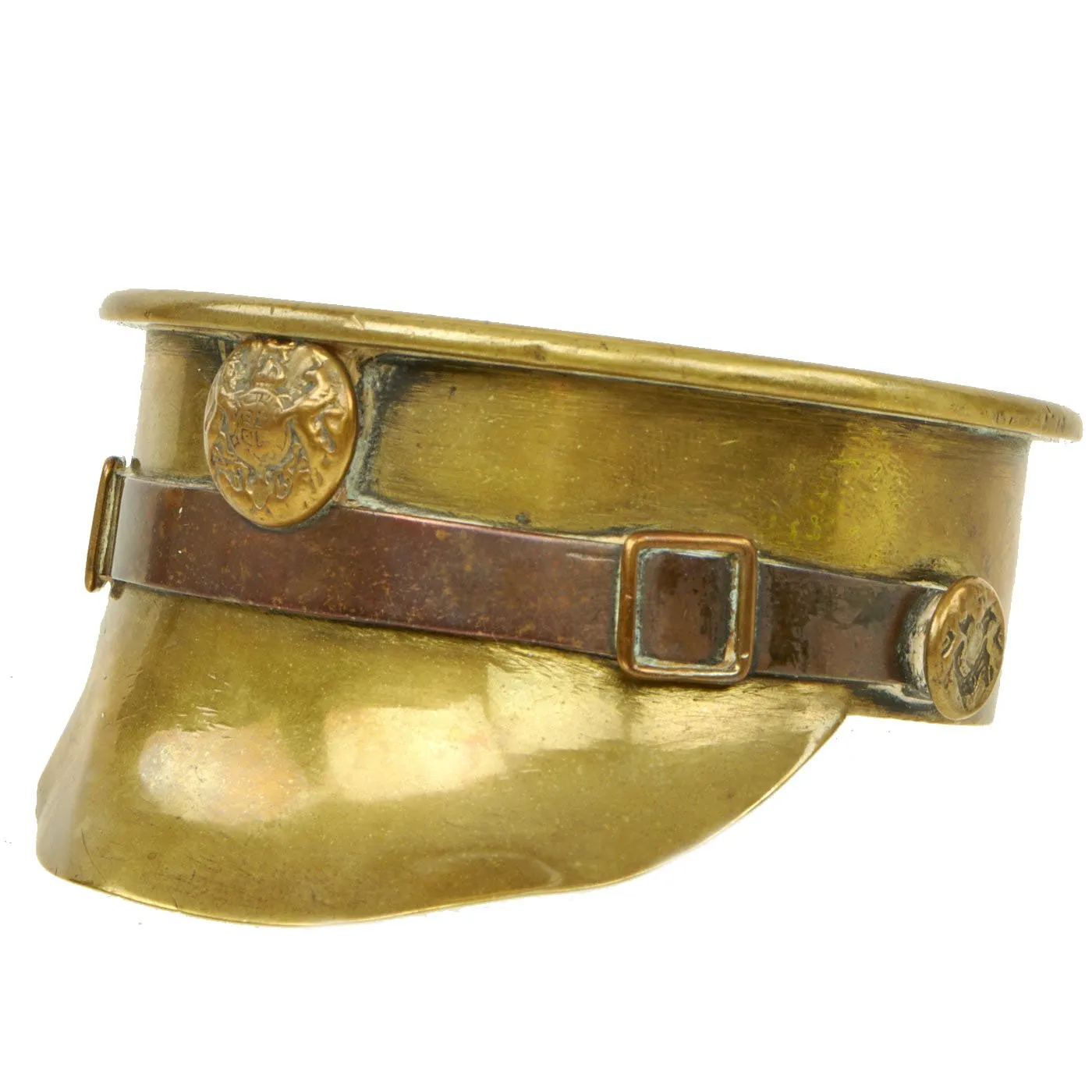 Original British WWI Trench Art Artillery Shell Brass & Copper Miniature Officer's Visor Cap