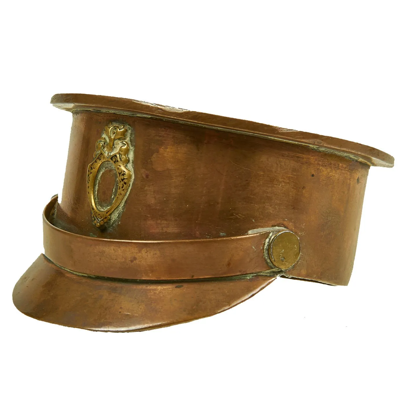 Original British WWI Trench Art Artillery Shell Officer's Visor Cap