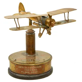 Original British WWII HMS Illustrious Royal Navy Fleet Air Arm Fairey Swordfish Biplane Torpedo Bomber Trench Art Model - Battle of Taranto Souvenir