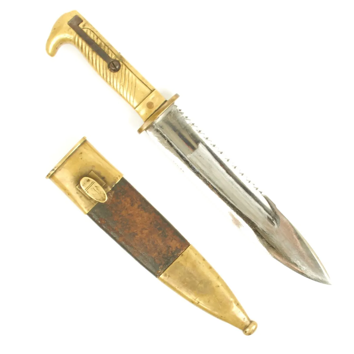 Original German WWI Trench Knife with Scabbard made from Mauser 1871 Pioneer Sawback Bayonet