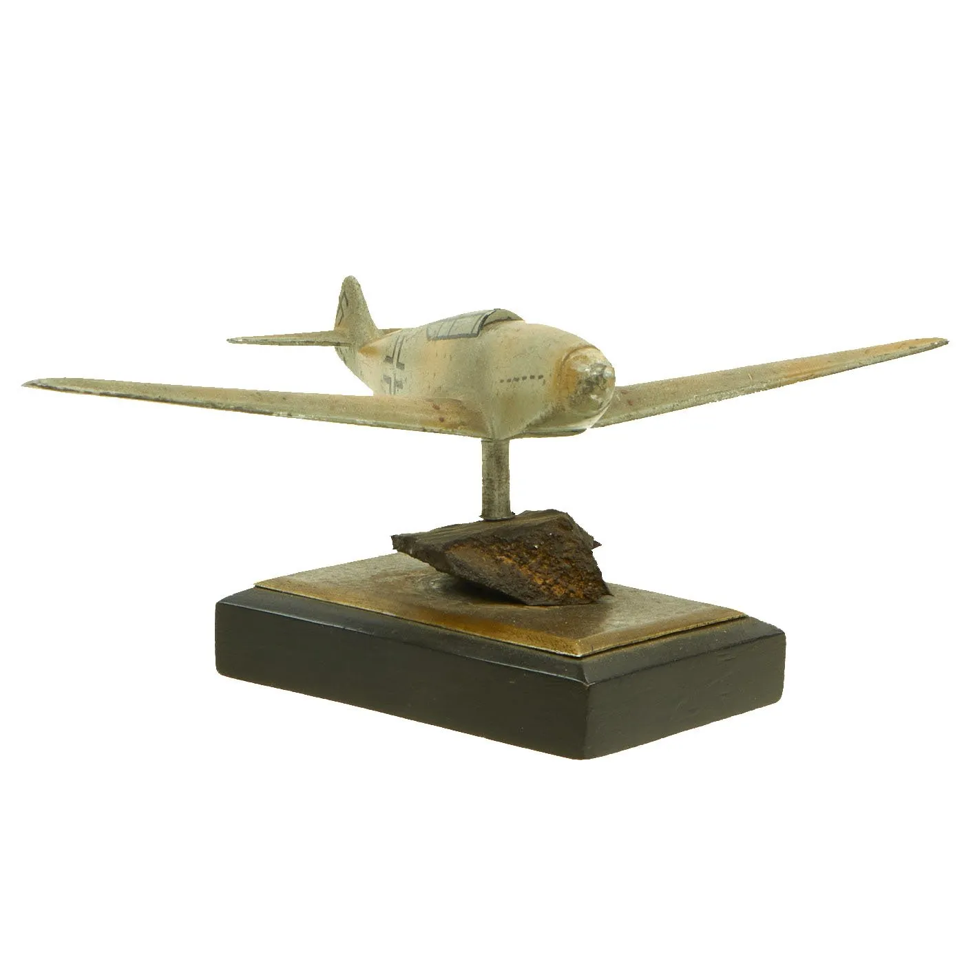 Original German WWII Trench Art Model Luftwaffe Messerschmitt Bf 109 with Shrapnel Fragment - ME-109