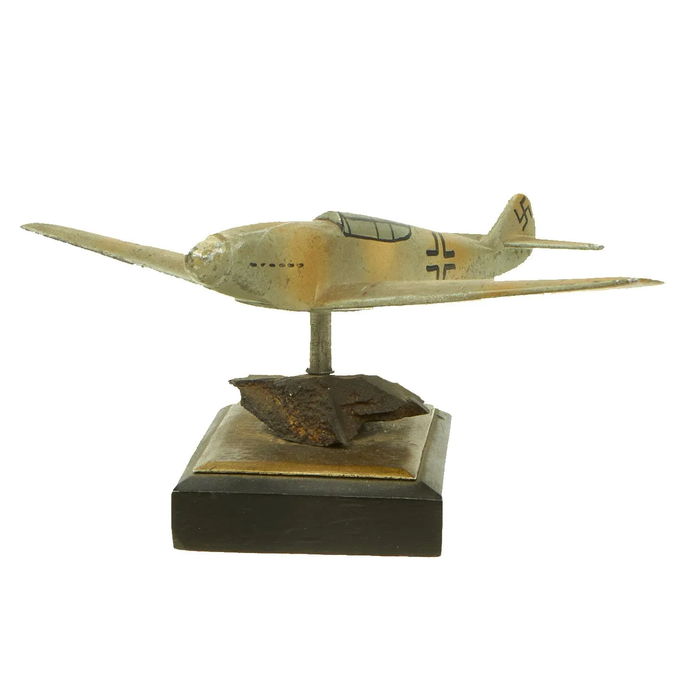 Original German WWII Trench Art Model Luftwaffe Messerschmitt Bf 109 with Shrapnel Fragment - ME-109