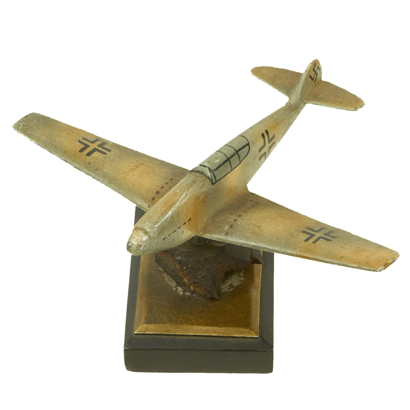 Original German WWII Trench Art Model Luftwaffe Messerschmitt Bf 109 with Shrapnel Fragment - ME-109