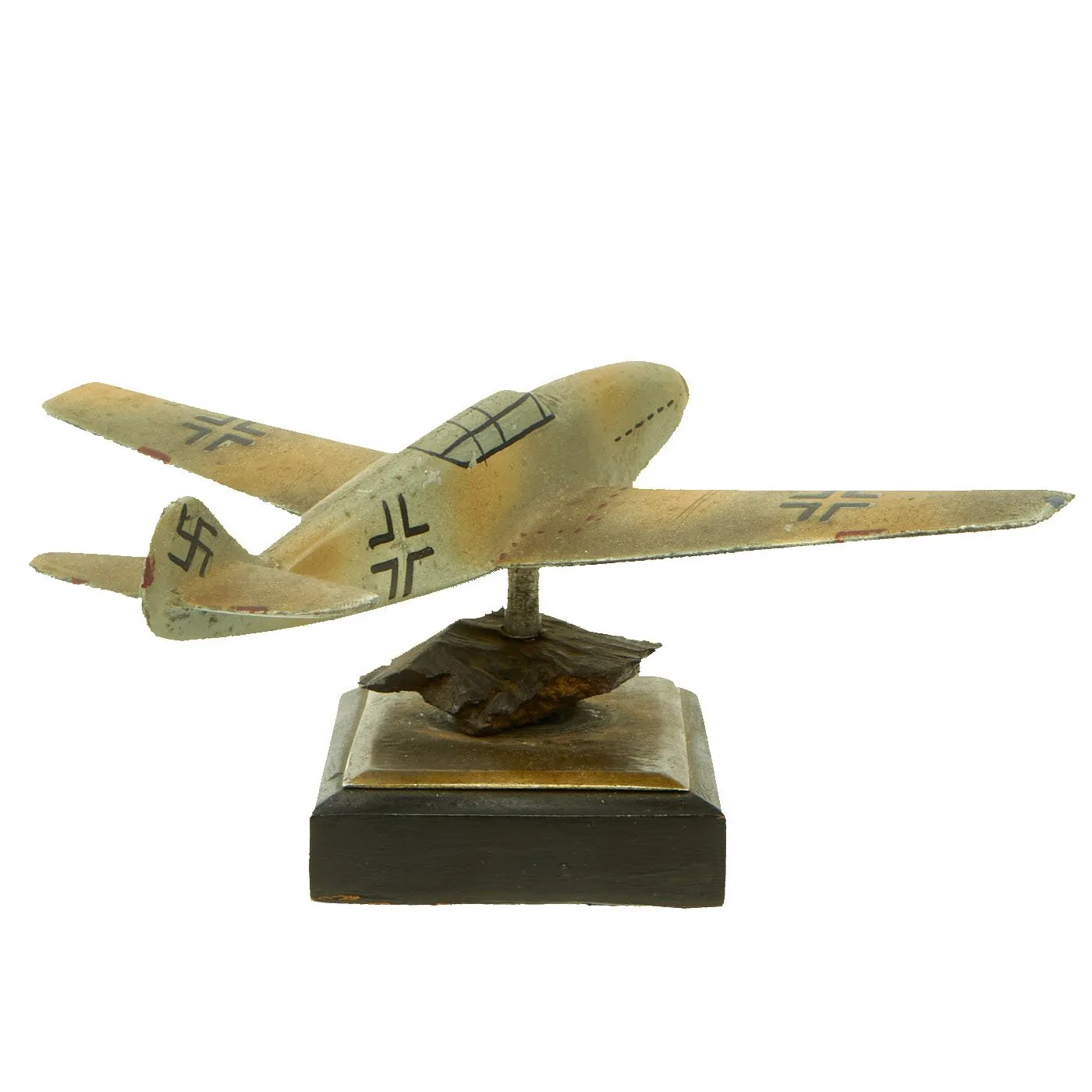 Original German WWII Trench Art Model Luftwaffe Messerschmitt Bf 109 with Shrapnel Fragment - ME-109