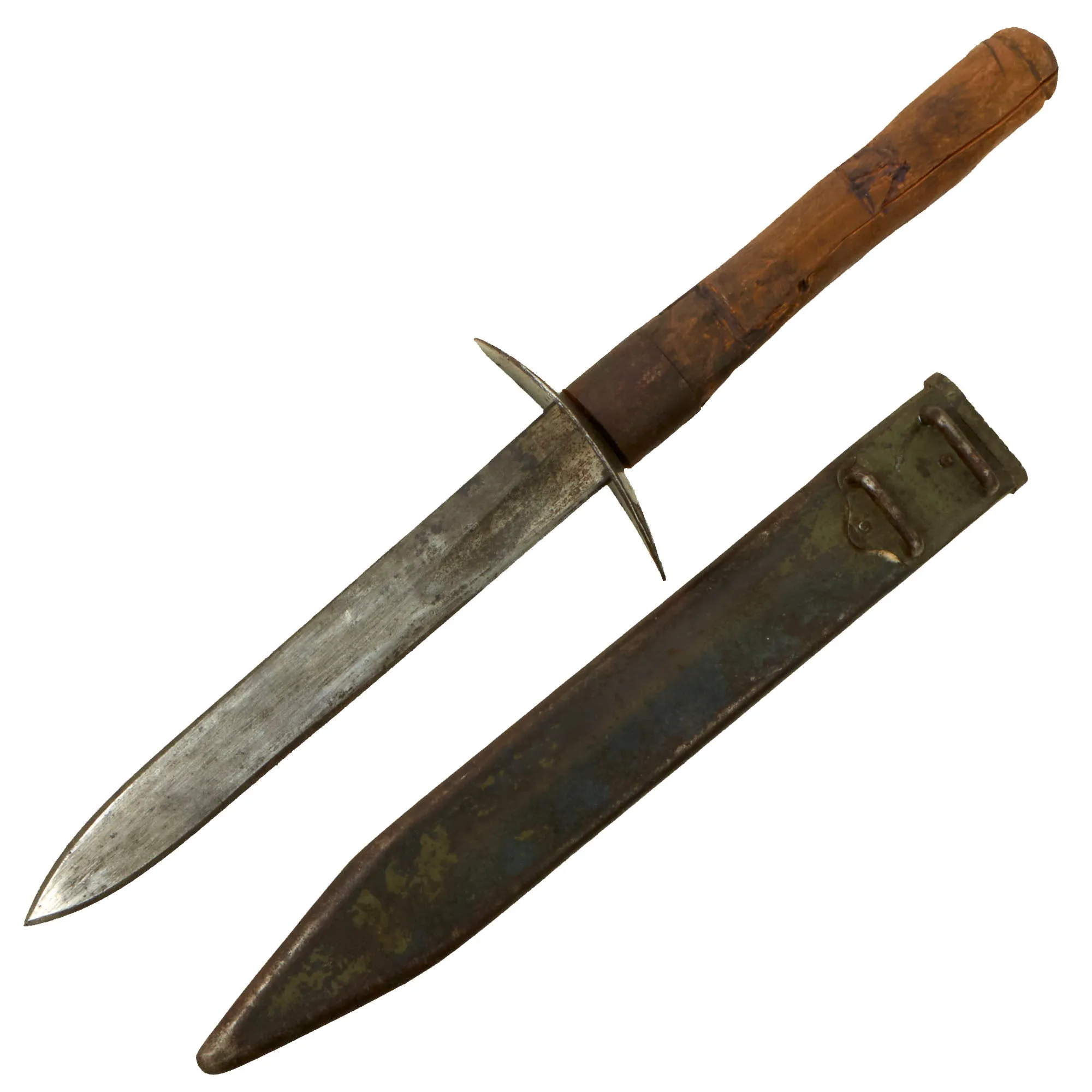 Original Italian WWI Trench Knife Made from Recycled Vetterli Bayonet with Captured Austro-Hungarian Scabbard