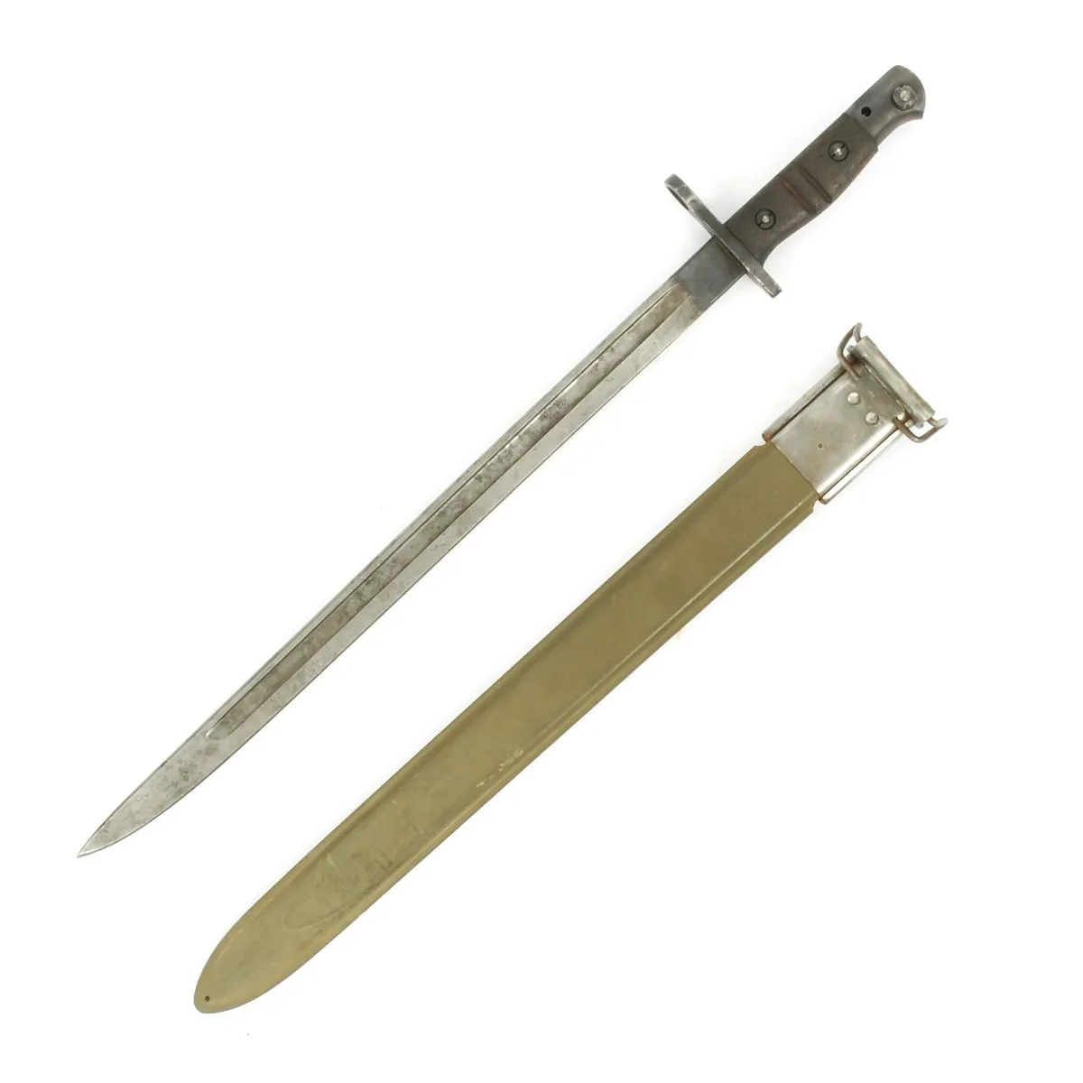 Original U.S. WWI M1917 Enfield Rifle Bayonet by Remington with WWII Fiberglass Scabbard for Trench Shotgun