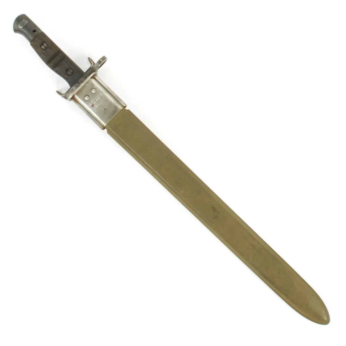 Original U.S. WWI M1917 Enfield Rifle Bayonet by Remington with WWII Fiberglass Scabbard for Trench Shotgun