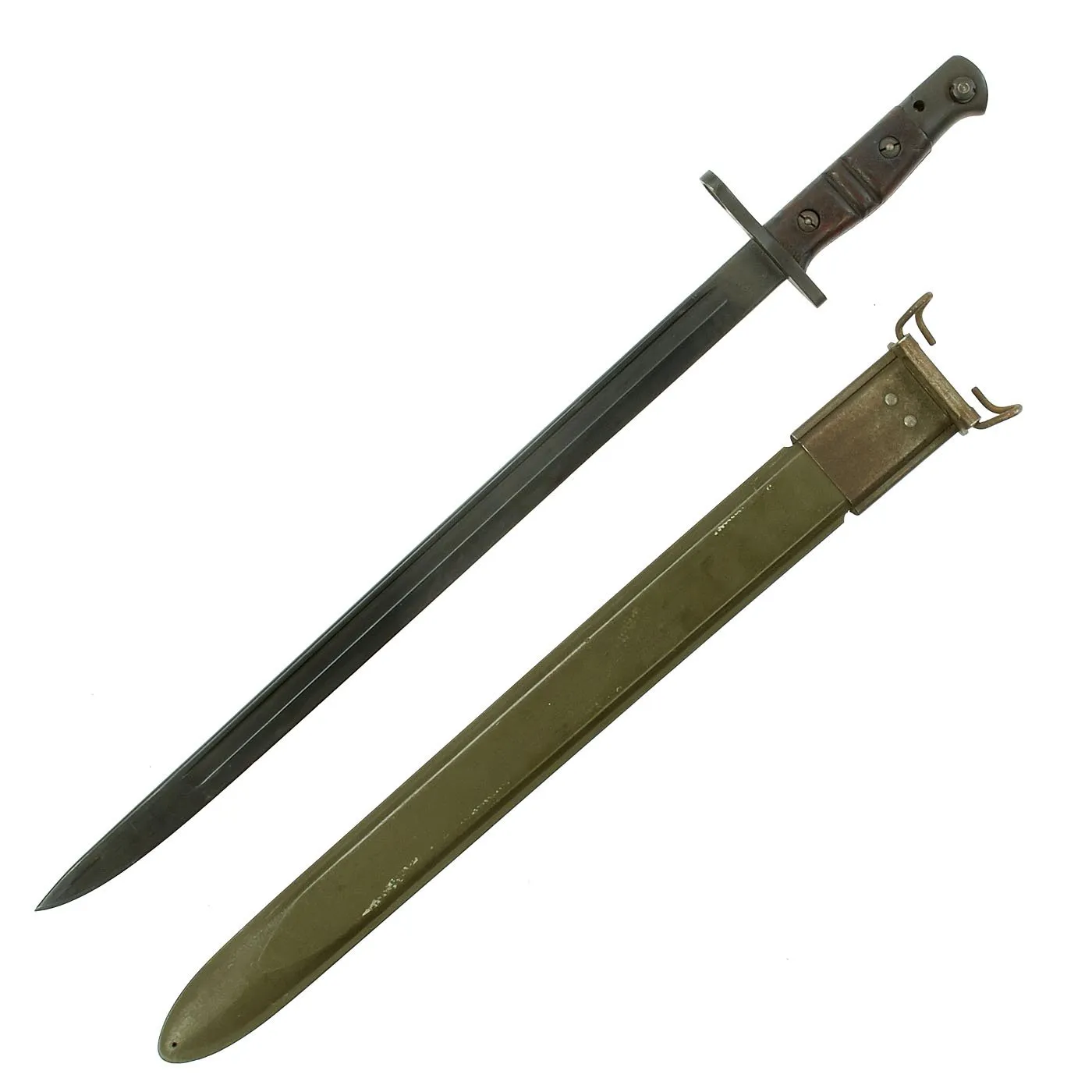 Original U.S. WWI M1917 Enfield Rifle Bayonet with WWII Fiberglass Scabbard for Trench Shotgun