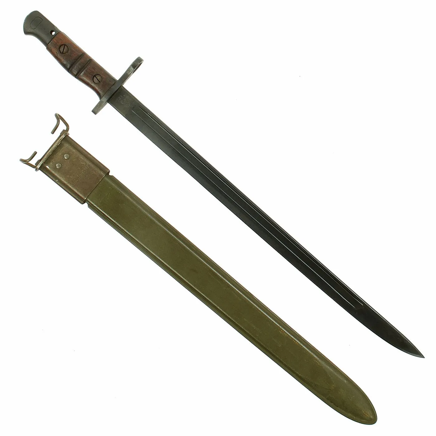 Original U.S. WWI M1917 Enfield Rifle Bayonet with WWII Fiberglass Scabbard for Trench Shotgun