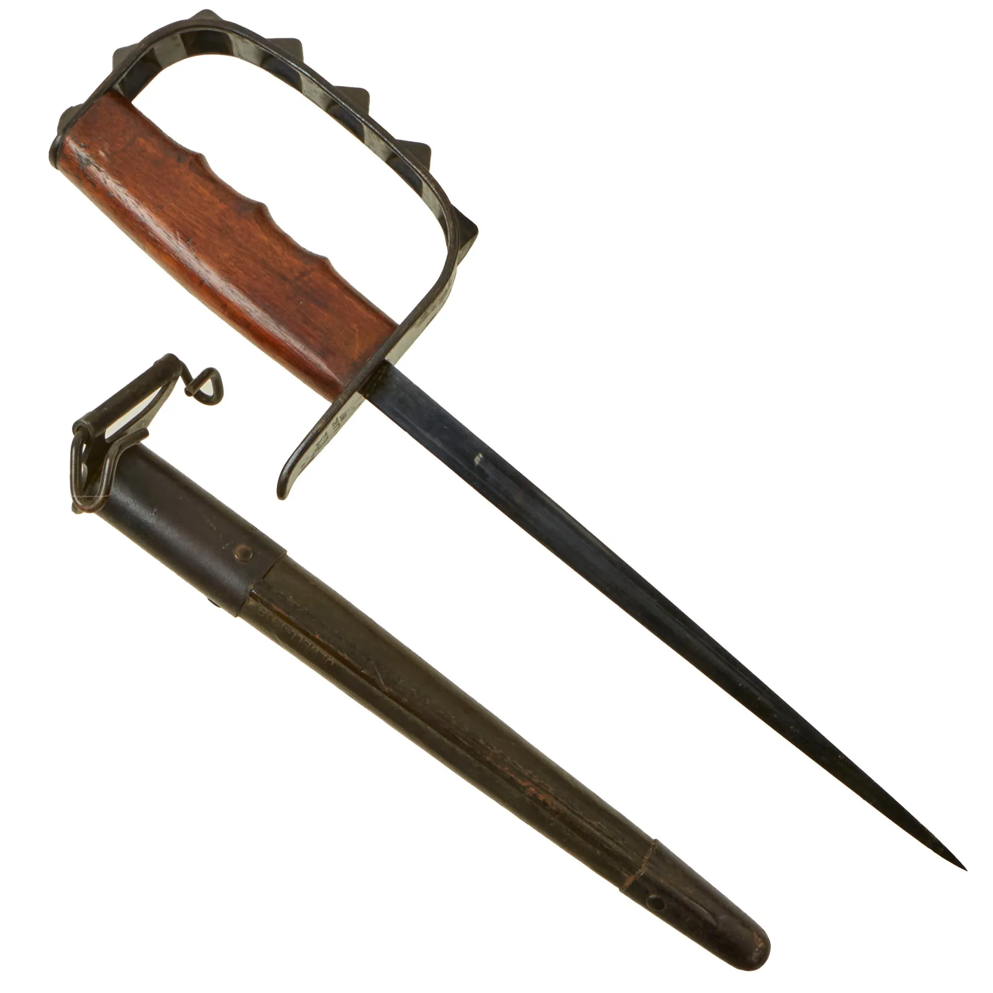 Original U.S. WWI M1917 Knuckle Duster Trench Knife with Original Scabbard - Amazing Condition