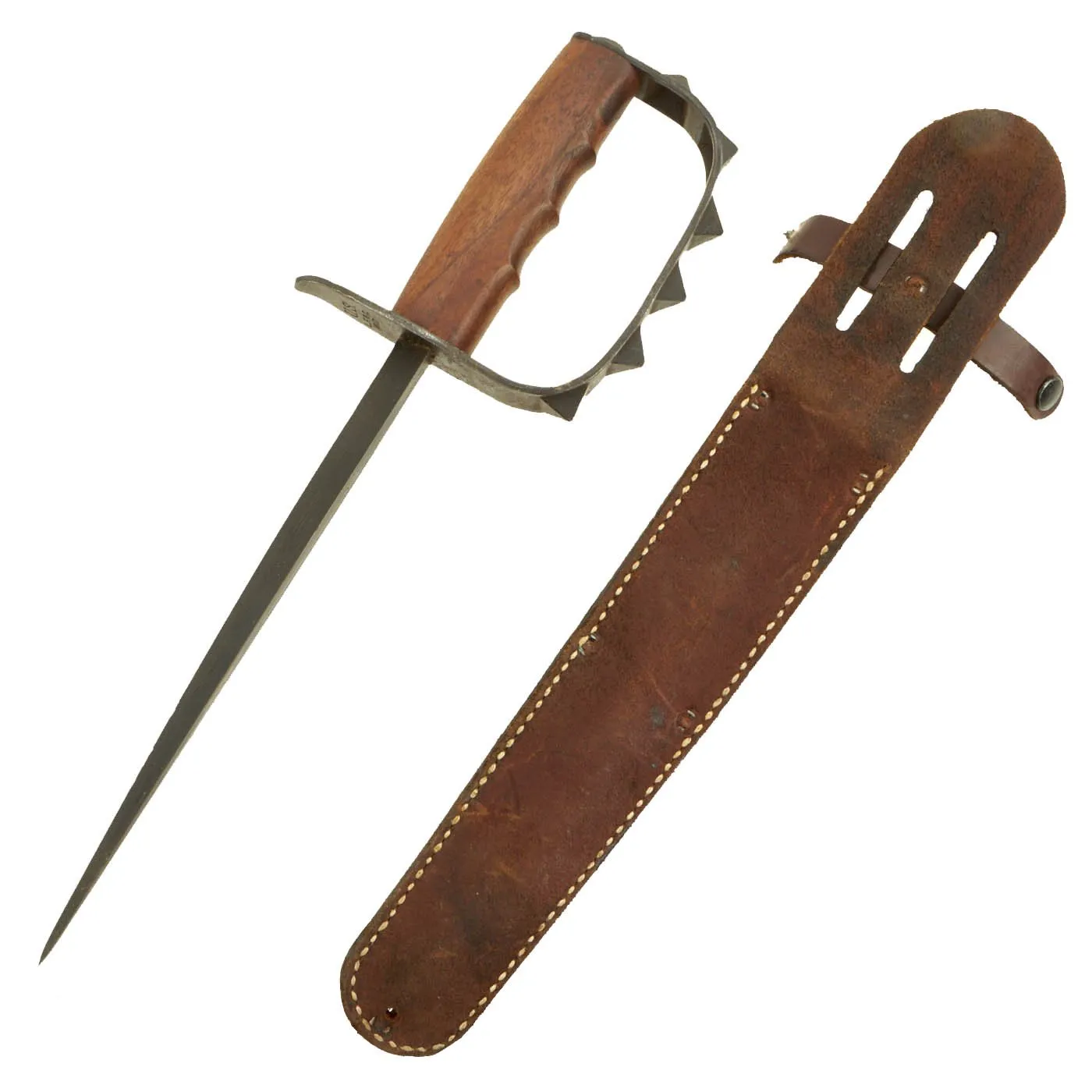 Original U.S. WWI M1917 Trench Knife by L.F. & C. dated 1917 with Replica WWII Leather Scabbard