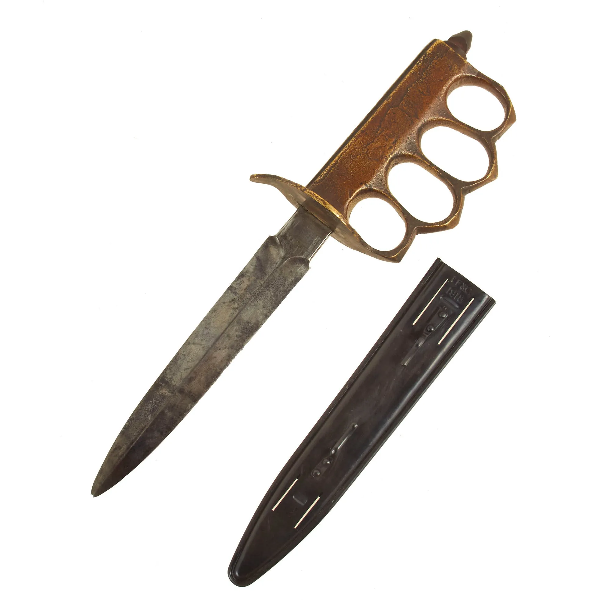 Original U.S. WWI Model 1918 Mark I Trench Knife by AU LION with Complete Marking and Steel Scabbard