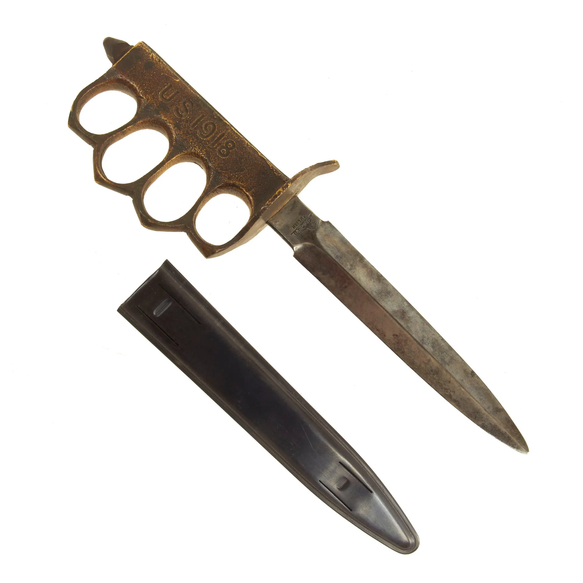 Original U.S. WWI Model 1918 Mark I Trench Knife by AU LION with Complete Marking and Steel Scabbard