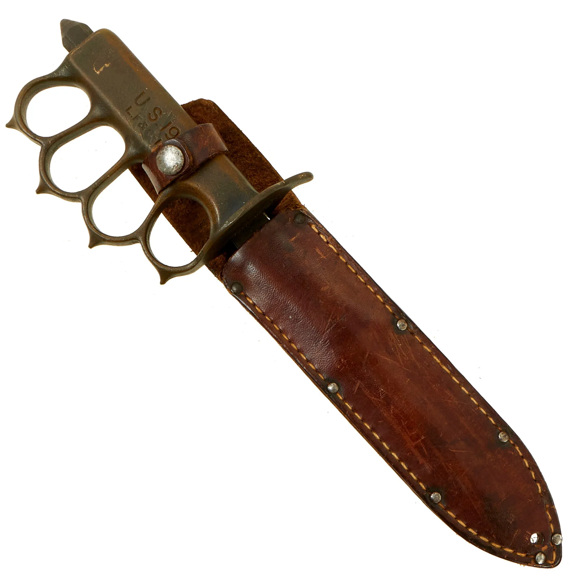 Original U.S. WWI Model 1918 Mark I Trench Knife by L. F. & C. with Leather Scabbard