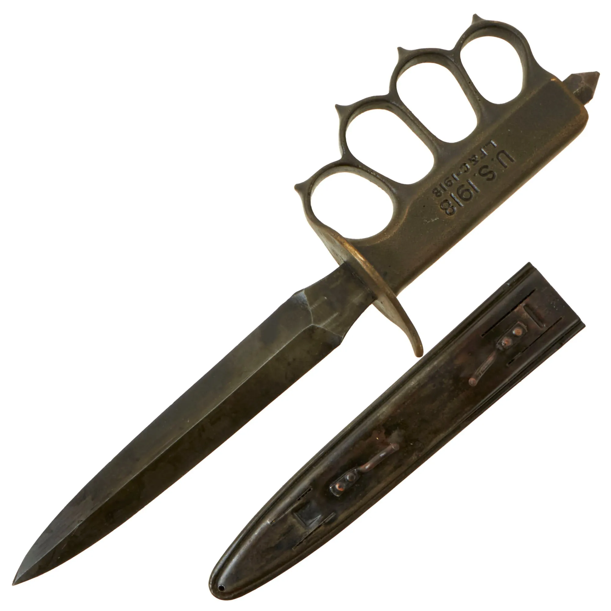 Original U.S. WWI Model 1918 Mark I Trench Knife by L. F. & C. with Matching Steel Scabbard