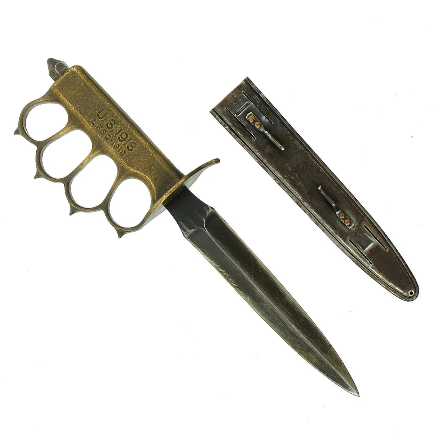 Original U.S. WWI Model 1918 Mark I Trench Knife by L. F. & C. with Steel Scabbard - dated 1918