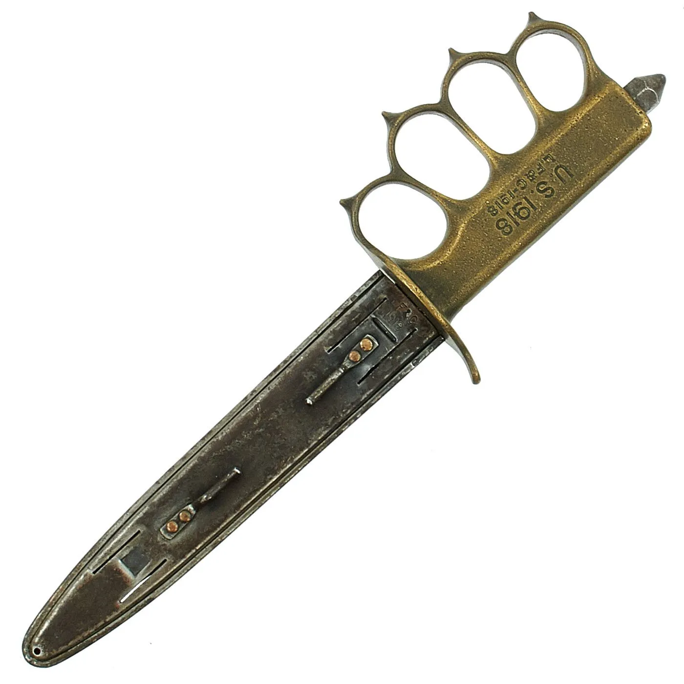 Original U.S. WWI Model 1918 Mark I Trench Knife by L. F. & C. with Steel Scabbard - dated 1918