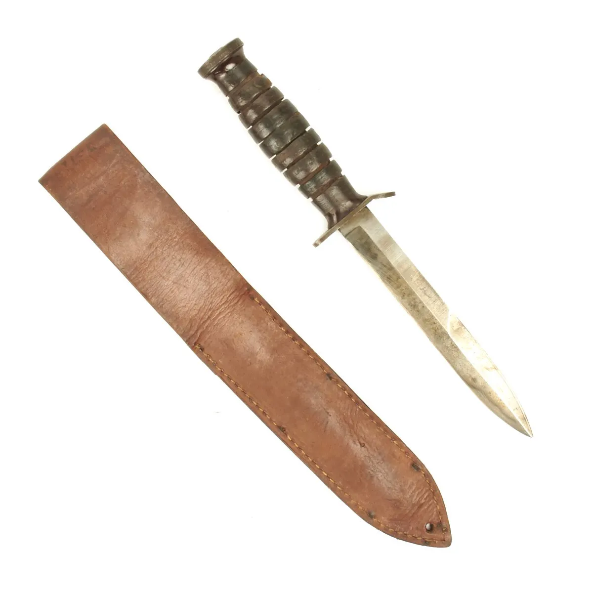 Original U.S. WWII 1944 M3 Imperial Fighting Knife with Leather Scabbard