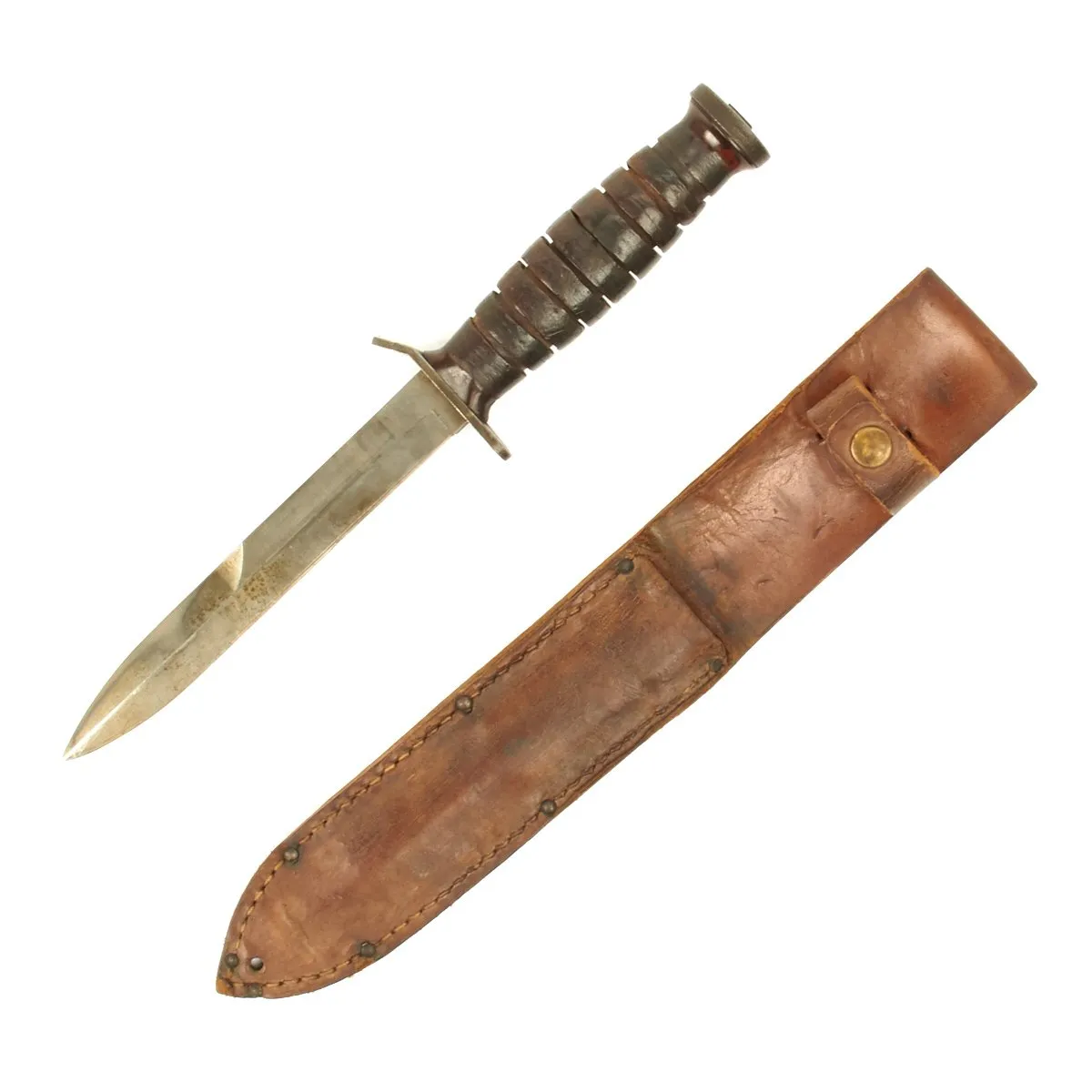 Original U.S. WWII 1944 M3 Imperial Fighting Knife with Leather Scabbard