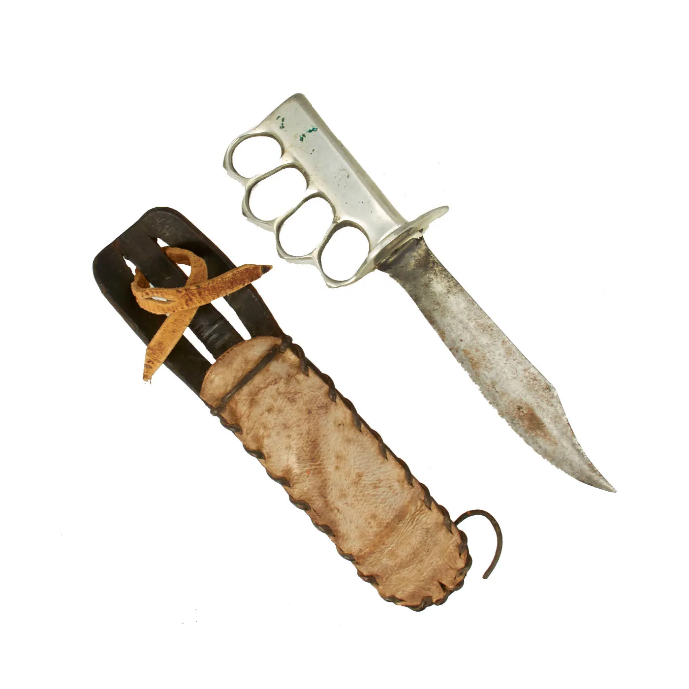 Original U.S. WWII Custom M-1918 Style Knuckle Duster Fighting Knife-Published in Reference Book Signed By Author - Page 200