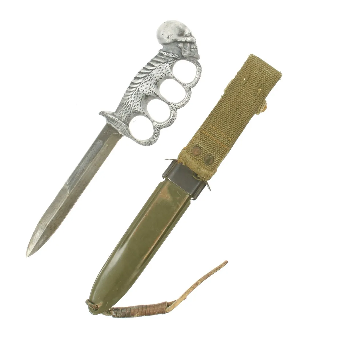 Original U.S. WWII E.W. Stone Skull Knuckle Guard Style M3 Fighting Knife with M8 Scabbard