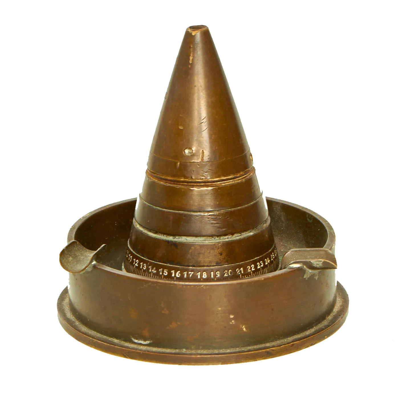 Original US WWII Imperial Japanese Inert Type 89 Combustion Fuse Trench Art Ashtray With Japanese Shell Casing Base - Dated 1942