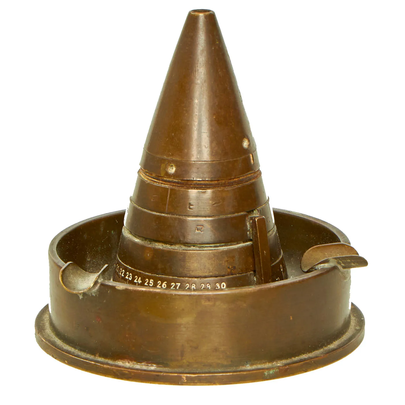 Original US WWII Imperial Japanese Inert Type 89 Combustion Fuse Trench Art Ashtray With Japanese Shell Casing Base - Dated 1942