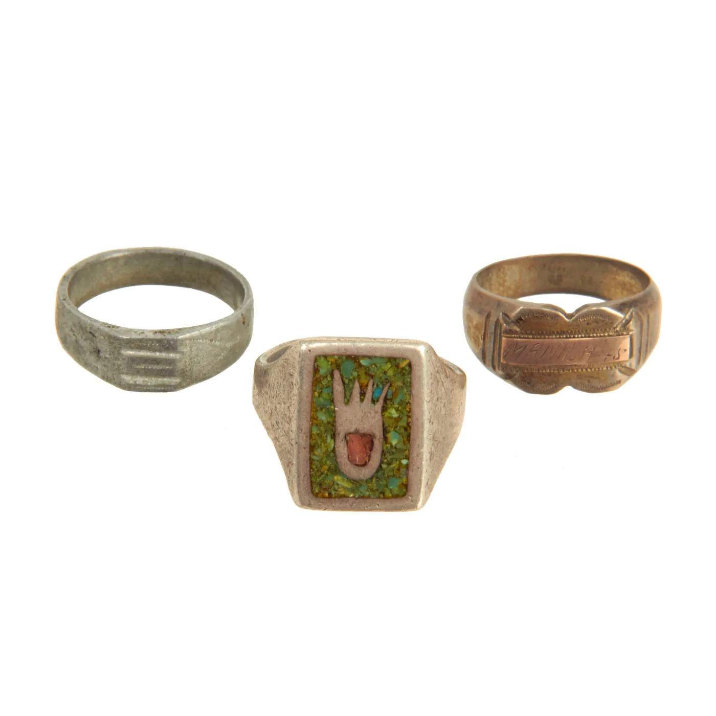 Original U.S. WWII Trench Art Souvenir Ring Set of 3 Featuring a Manila Engraved Ring