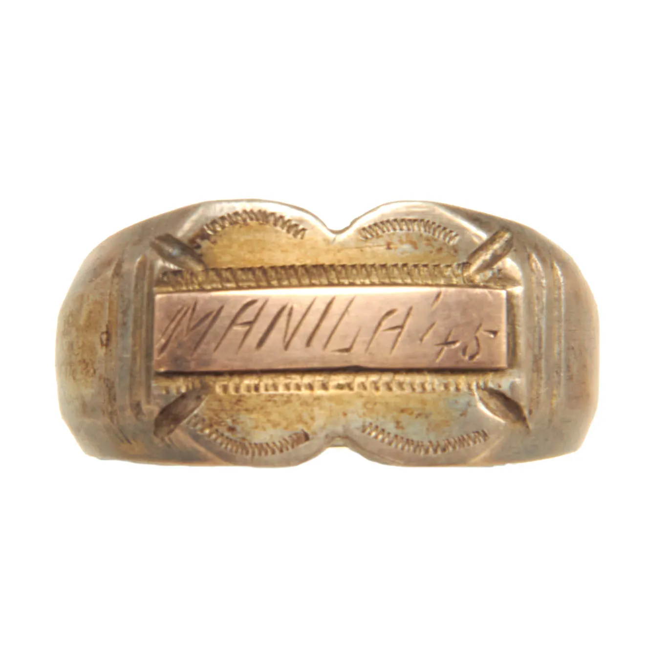 Original U.S. WWII Trench Art Souvenir Ring Set of 3 Featuring a Manila Engraved Ring