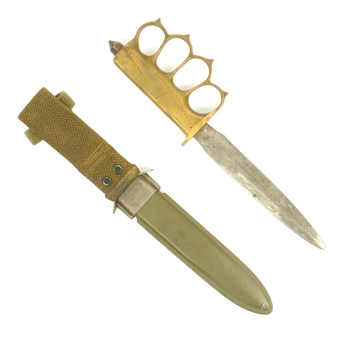 Original U.S. WWI/WWII Model 1918 Mark 1 Trench Knife Paratrooper Modified with M8 Scabbard