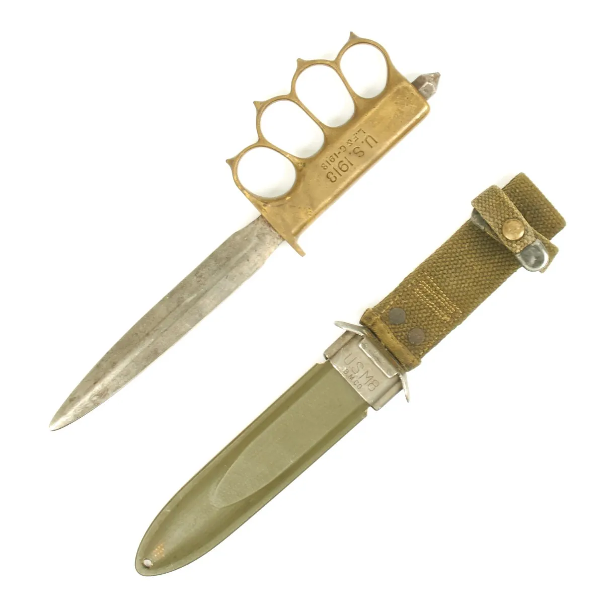 Original U.S. WWI/WWII Model 1918 Mark 1 Trench Knife Paratrooper Modified with M8 Scabbard