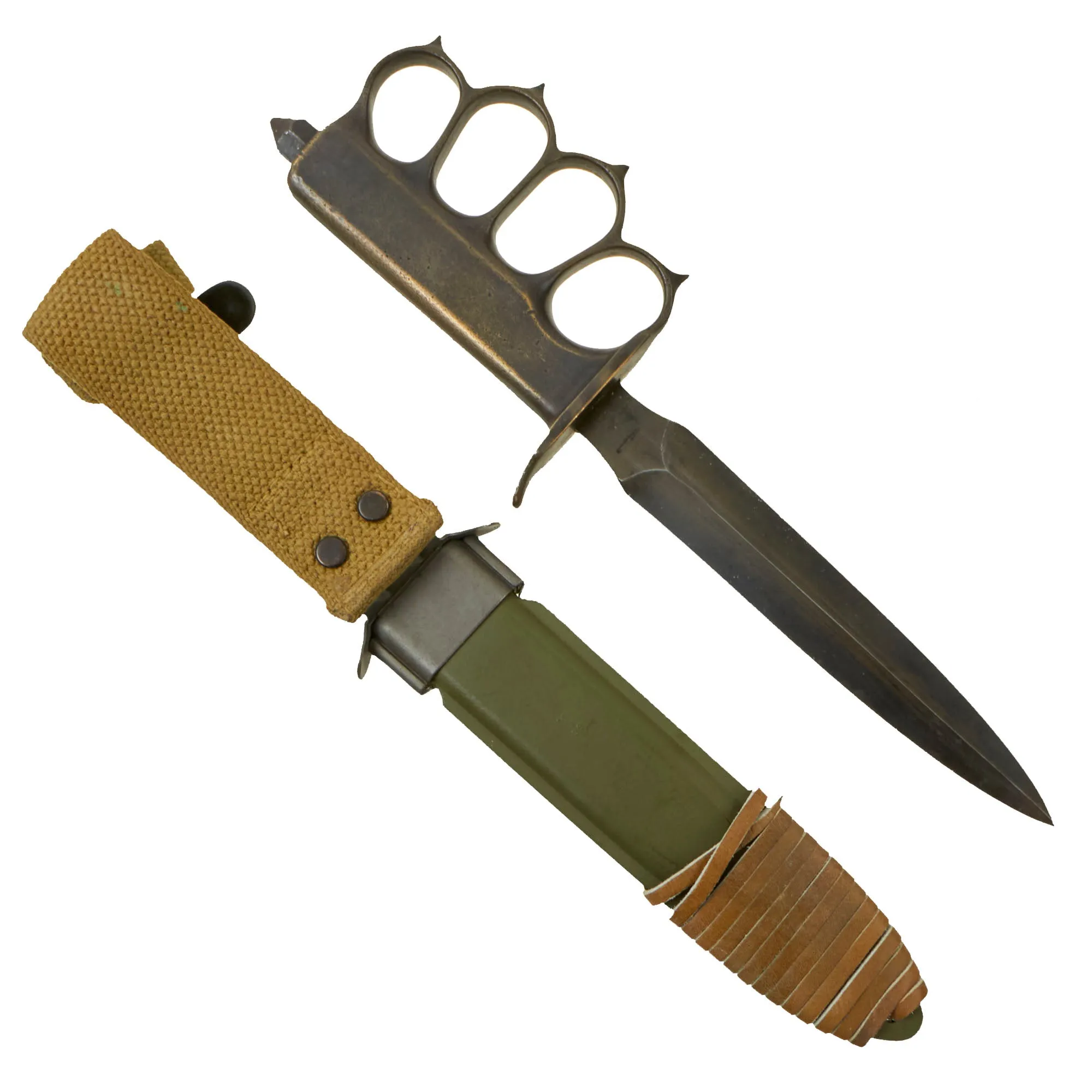 Original U.S. WWI/WWII Model 1918 Mark 1 Trench Knife “Paratrooper” Modified with  M8 Scabbard