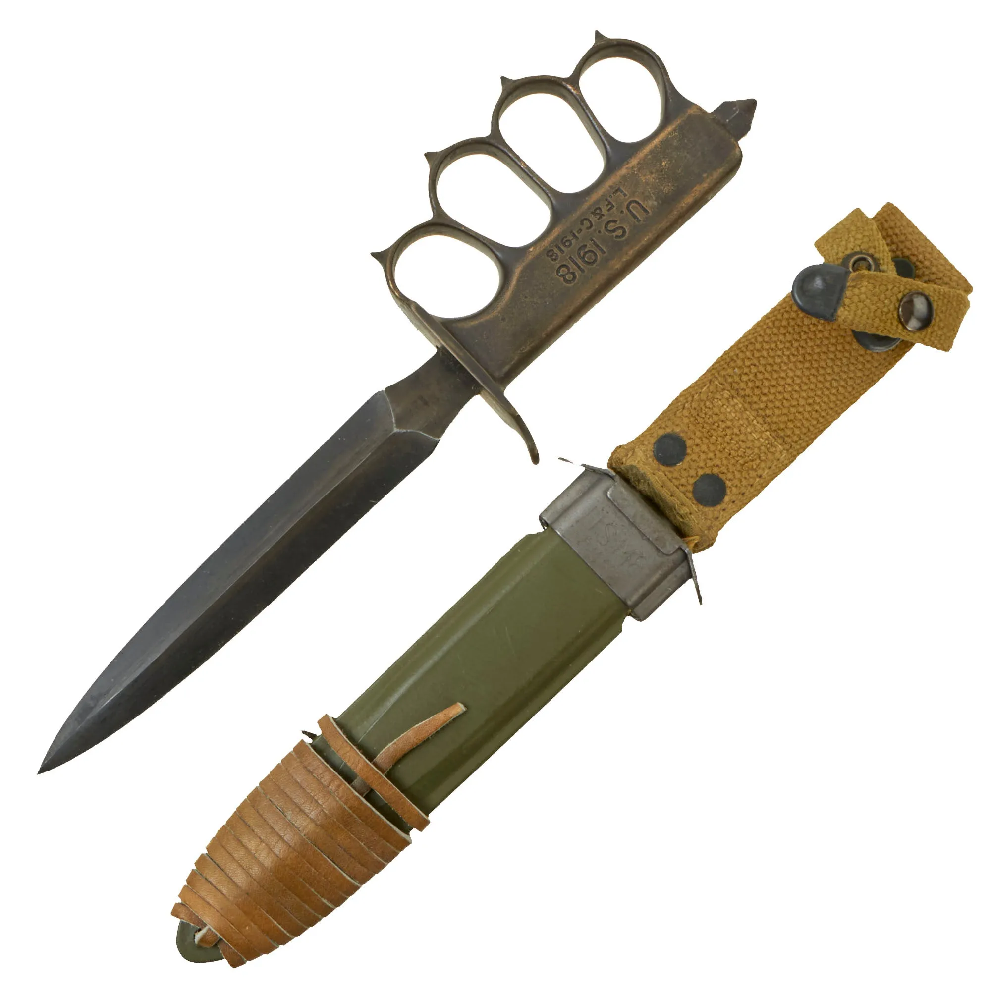 Original U.S. WWI/WWII Model 1918 Mark 1 Trench Knife “Paratrooper” Modified with  M8 Scabbard