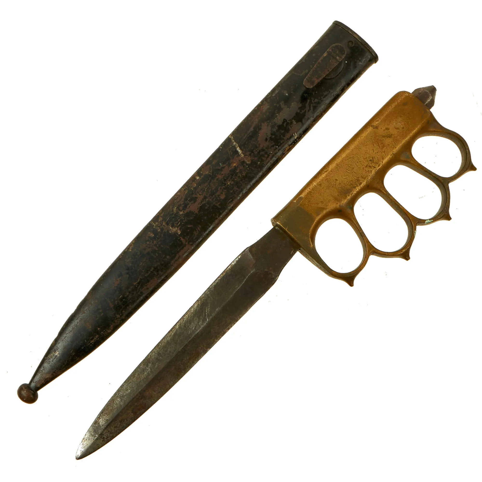 Original U.S. WWI/WWII Model 1918 Mark 1 Trench Knife “Paratrooper” Modified with WWII German Steel Scabbard