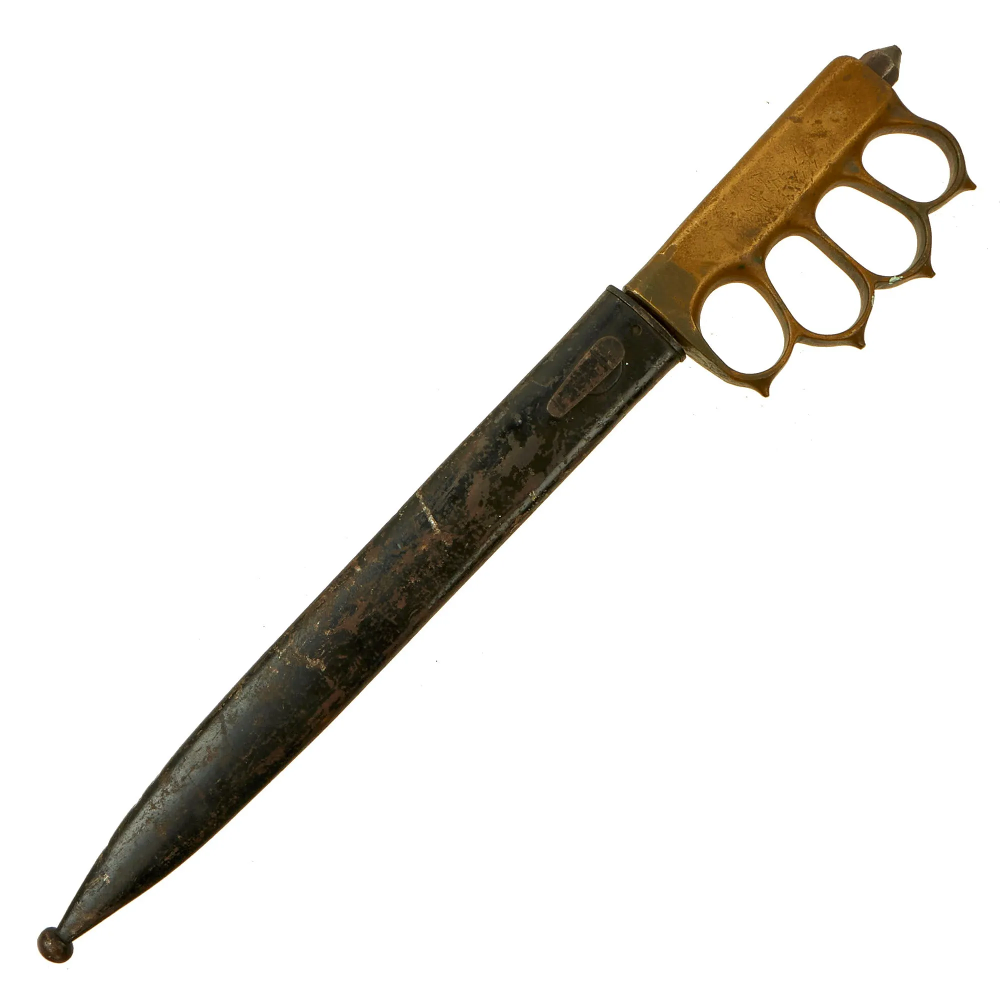 Original U.S. WWI/WWII Model 1918 Mark 1 Trench Knife “Paratrooper” Modified with WWII German Steel Scabbard